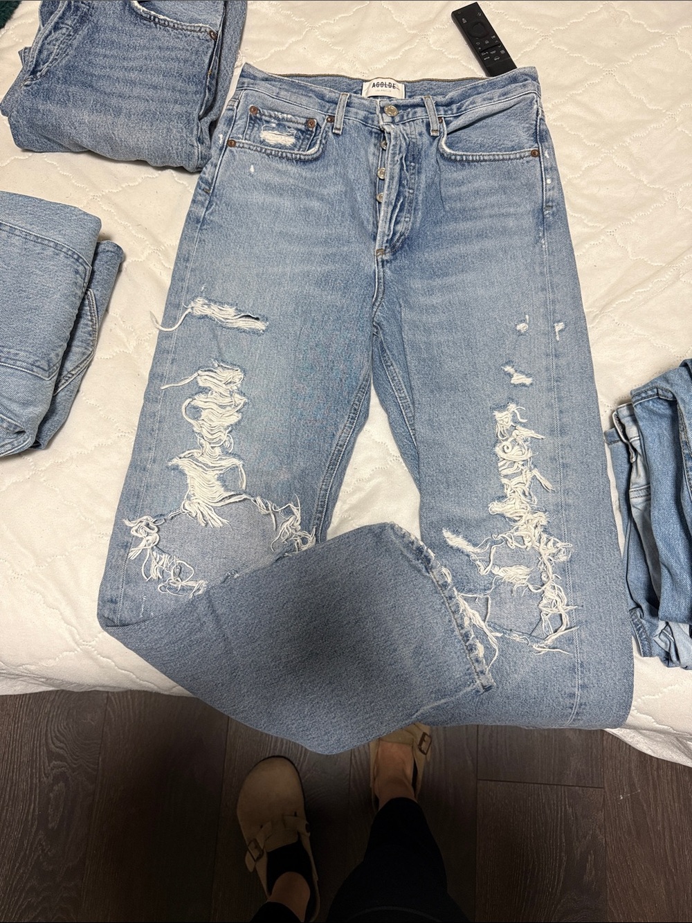 Agolde Light Blue Distressed Relaxed Jeans